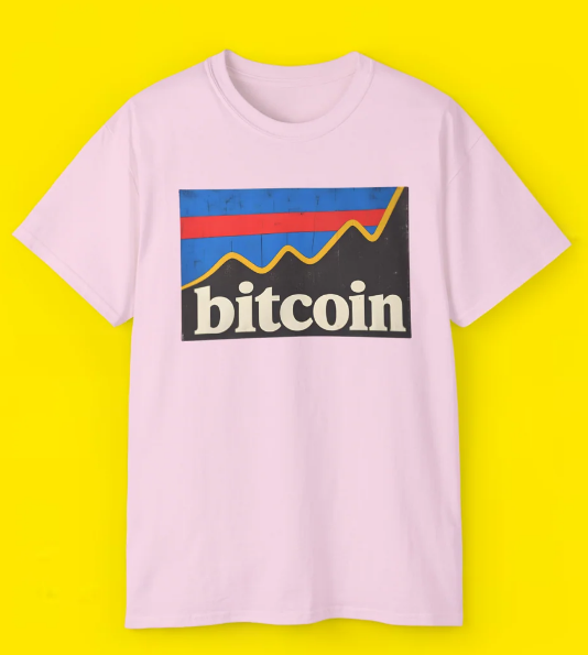 Pink Bitcoin chart graphic tee with retro print