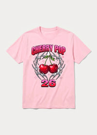 Cherry Pop 26 Y2K graphic tee with chrome cherries in pink