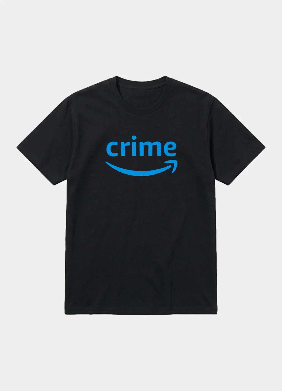 Black Crime parody graphic tee with blue logo print