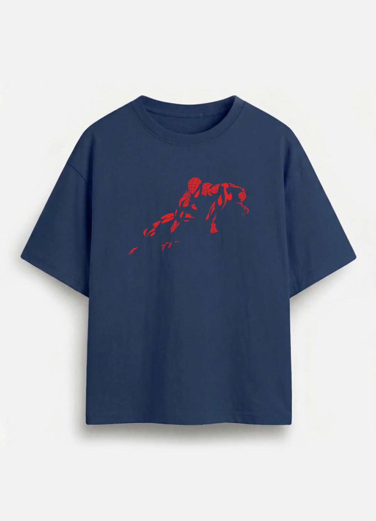 Navy oversized graphic tee with red spider silhouette print